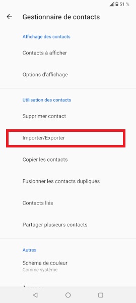 Importer contacts au format fichier.vcf.